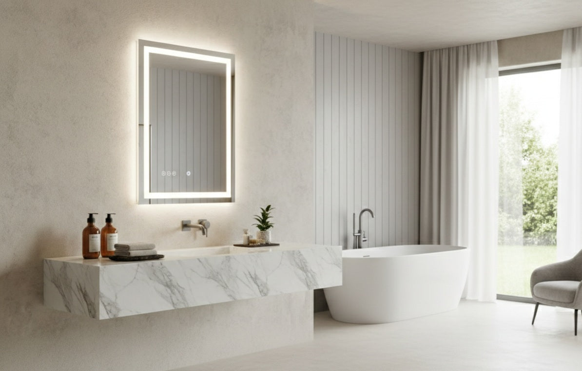 Nuvarre "Aura Grande" LED Makeup & Luxury Bathroom Mirror | Anti-Fog & Seamless Dimmable LED Nuvarre