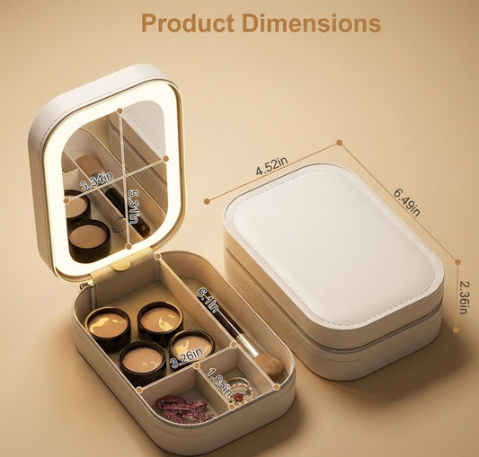 Nuvarre "Voyage" Travel Makeup Bag with LED Mirror | Travel Makeup Organizer with True-Tone LED Mirror