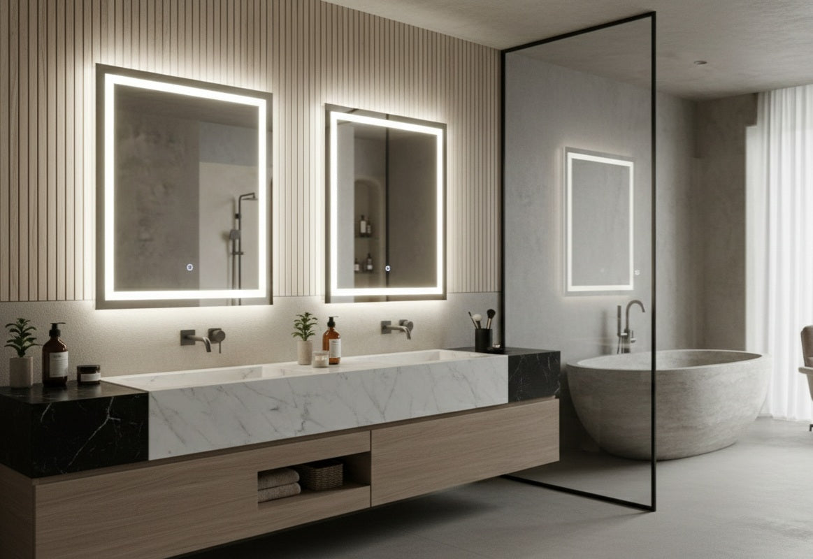 Nuvarre "Aura Grande" LED Makeup & Luxury Bathroom Mirror | Anti-Fog & Seamless Dimmable LED Nuvarre